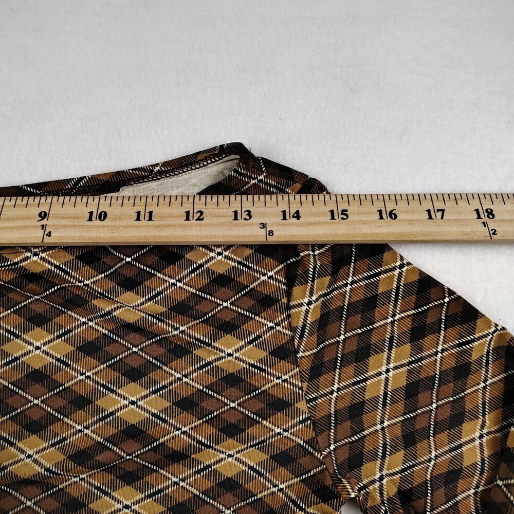 Zara Knitwear Shirt Brown Plaid 3/4 Sleeve Sz Medium - Picture 8 of 9